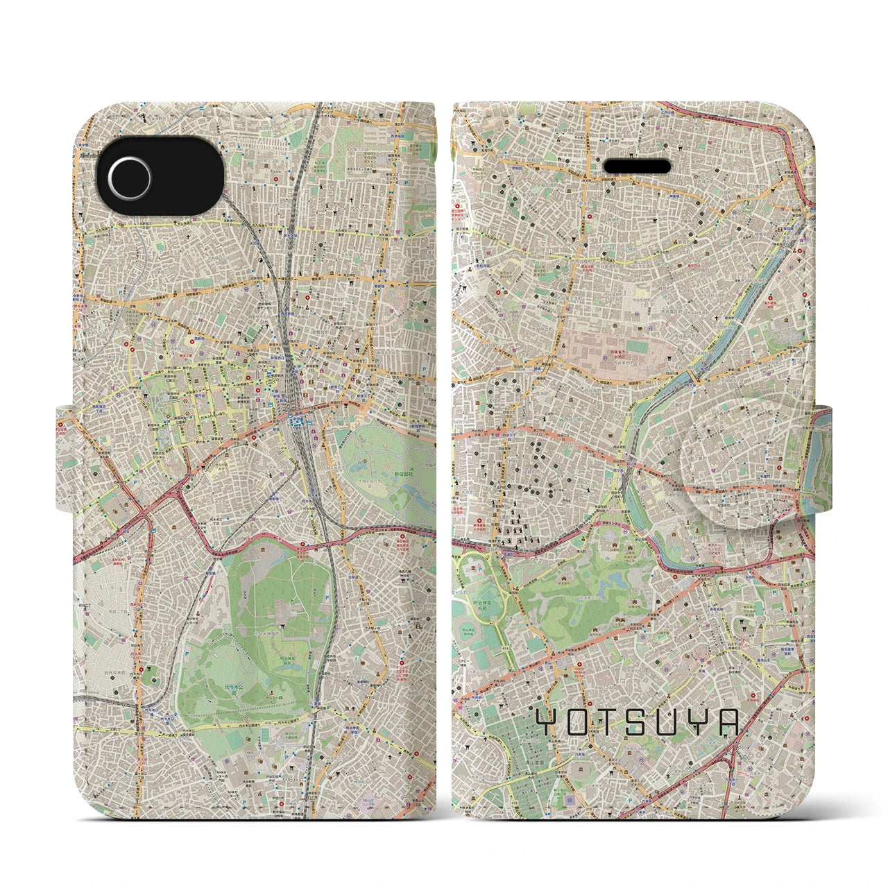 【四ツ谷(東京都)】地図柄iPhoneケース(手帳タイプ)ナチュラル・iPhone SE(第3 / 第2世代) / 8 / 7 / 6s / 6 用