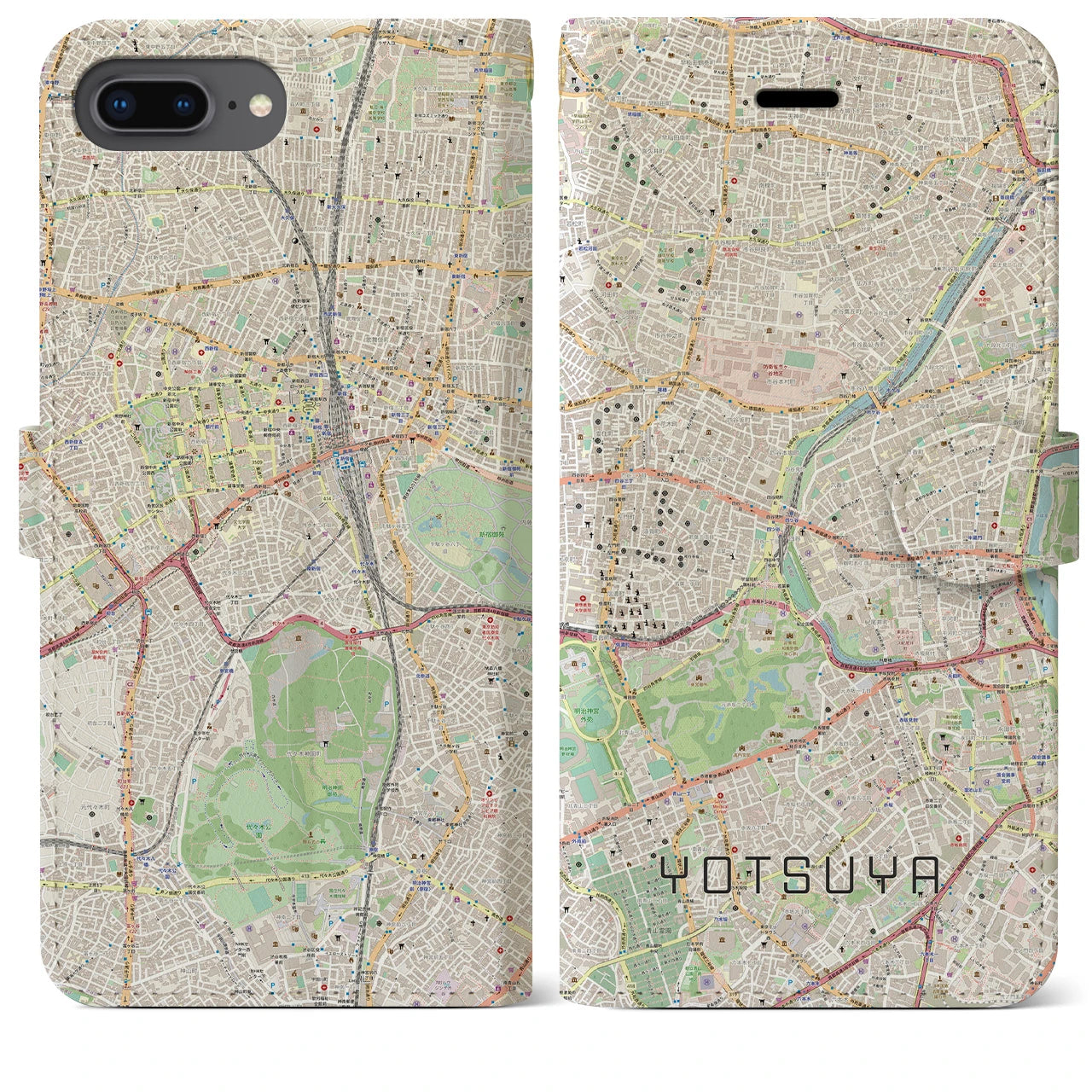 【四ツ谷(東京都)】地図柄iPhoneケース(手帳タイプ)ナチュラル・iPhone 8Plus /7Plus / 6sPlus / 6Plus 用