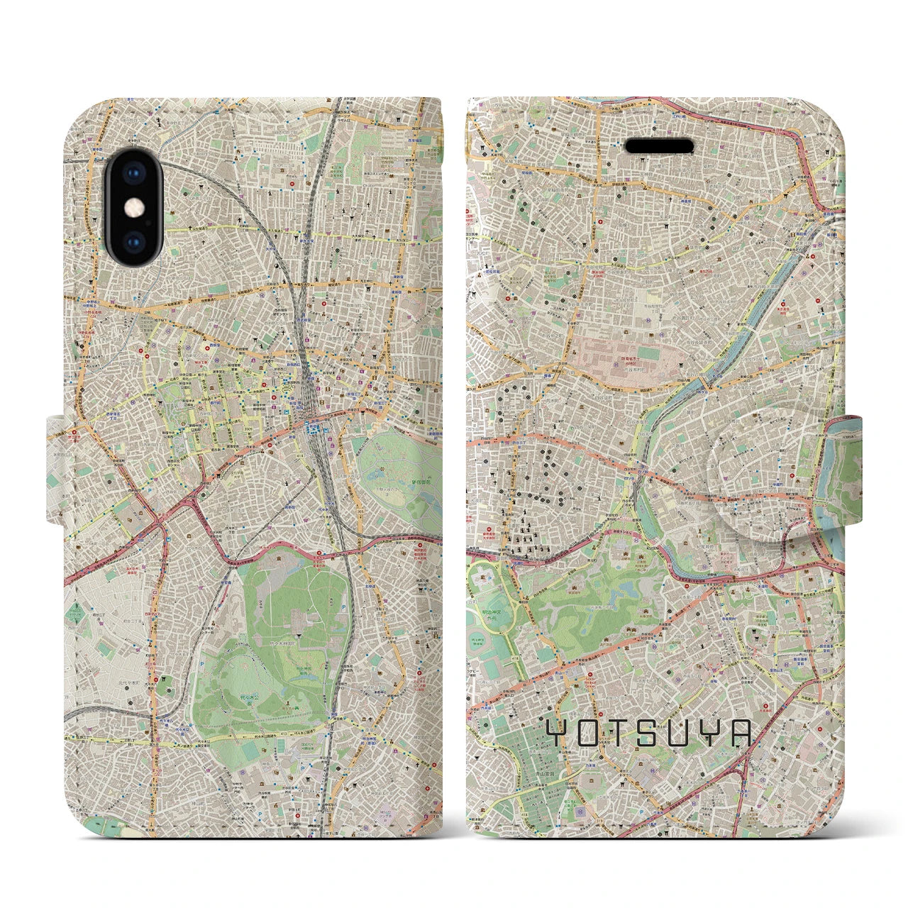 【四ツ谷(東京都)】地図柄iPhoneケース(手帳タイプ)ナチュラル・iPhone XS / X 用