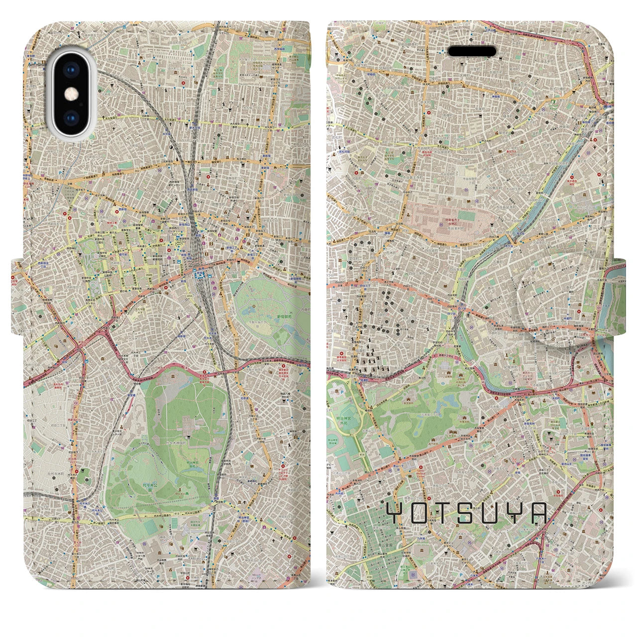 【四ツ谷(東京都)】地図柄iPhoneケース(手帳タイプ)ナチュラル・iPhone XS Max 用