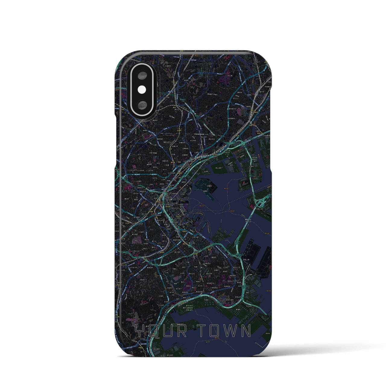 【あなたの街】地図柄iPhoneケース(バックカバータイプ特注B・ブラック)iPhone XS / X 用