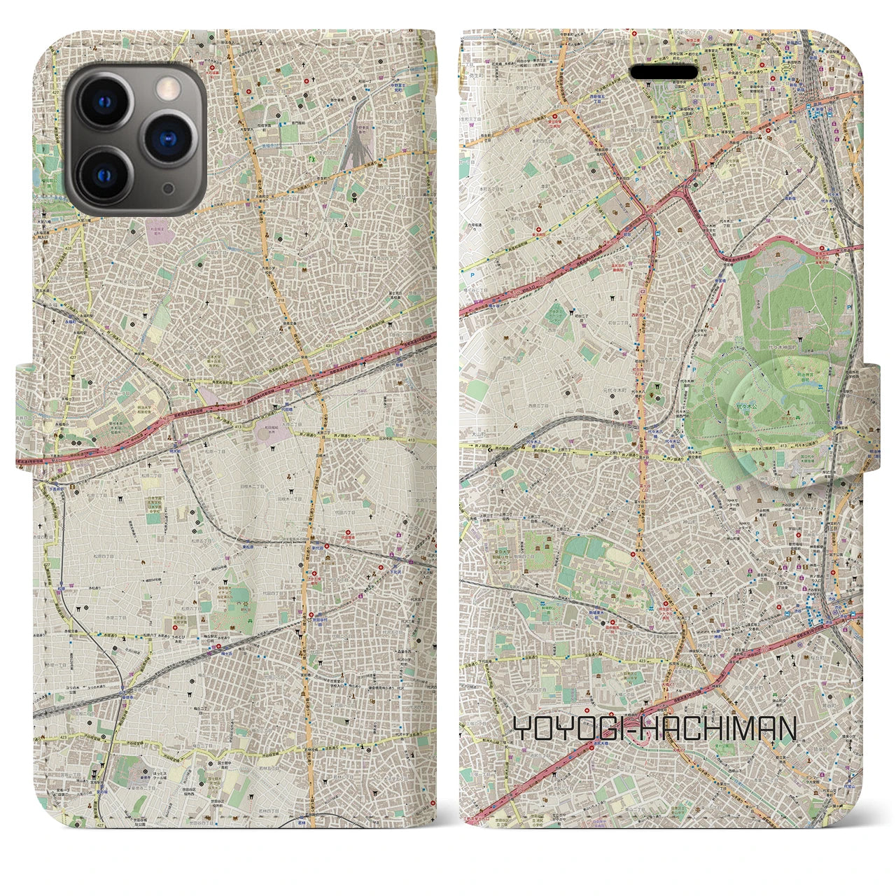 【代々木八幡(東京都)】地図柄iPhoneケース(手帳タイプ)ナチュラル・iPhone 11 Pro Max 用