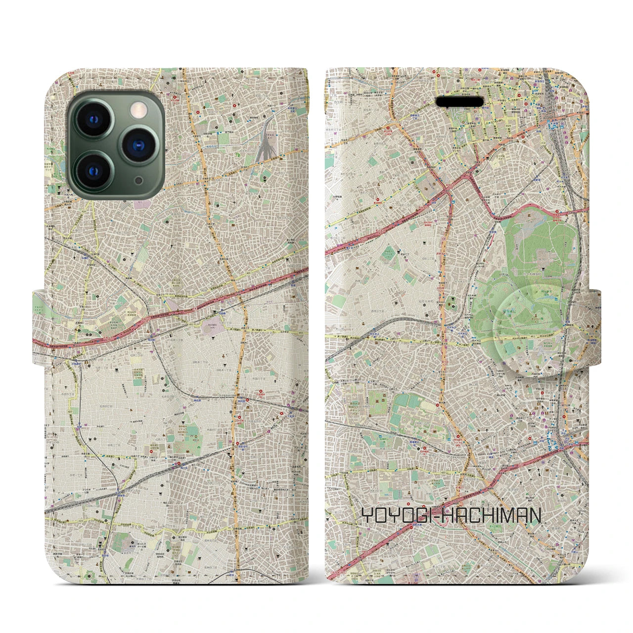 【代々木八幡(東京都)】地図柄iPhoneケース(手帳タイプ)ナチュラル・iPhone 11 Pro 用