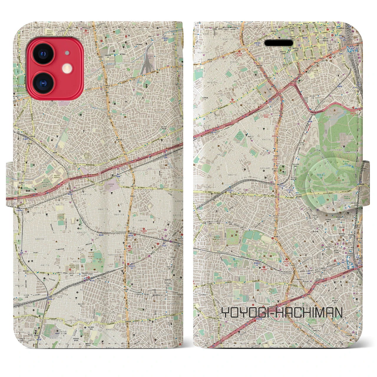 【代々木八幡(東京都)】地図柄iPhoneケース(手帳タイプ)ナチュラル・iPhone 11 用