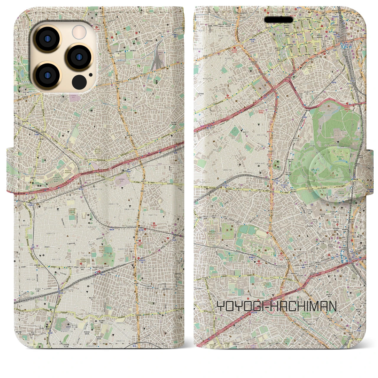 【代々木八幡(東京都)】地図柄iPhoneケース(手帳タイプ)ナチュラル・iPhone 12 Pro Max 用