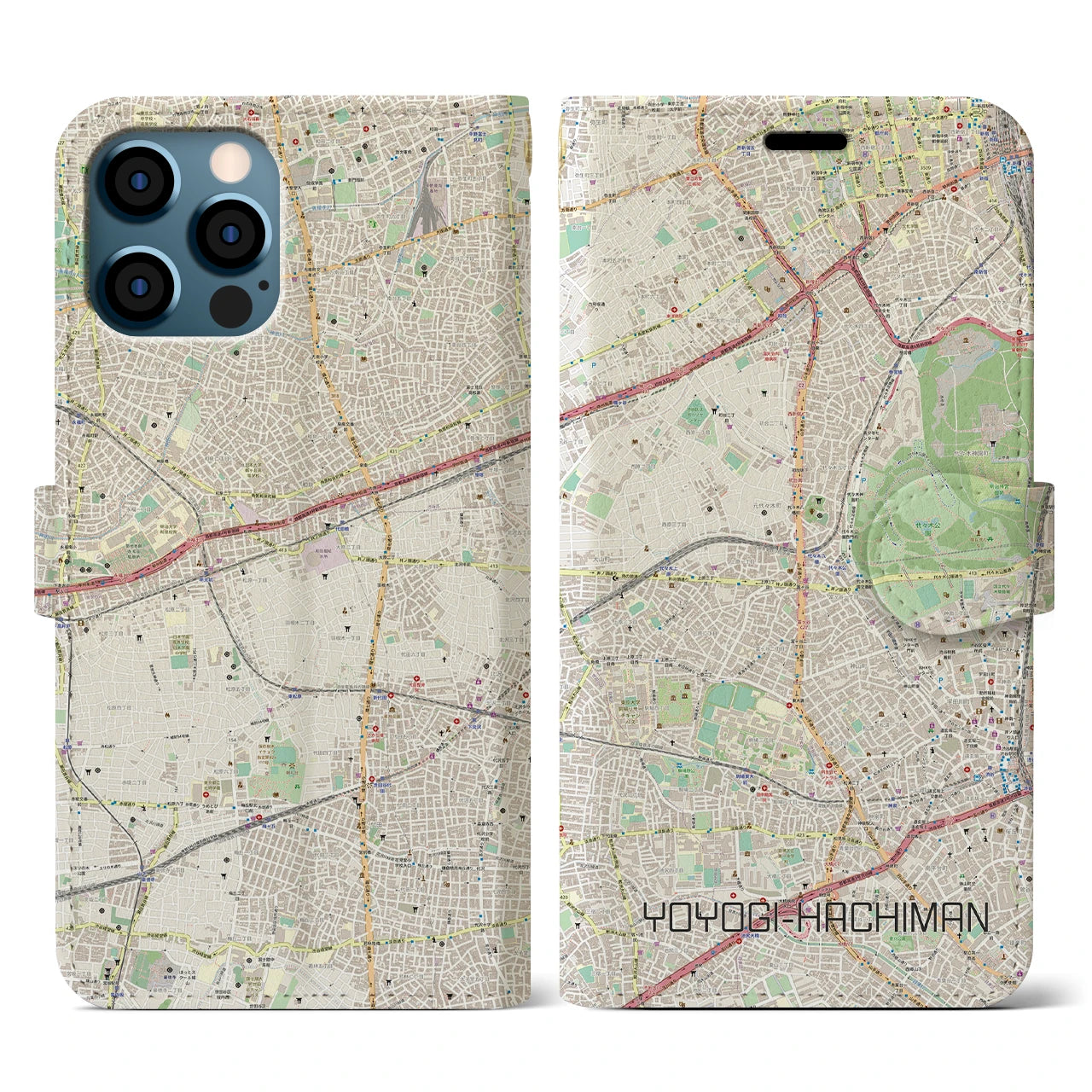 【代々木八幡(東京都)】地図柄iPhoneケース(手帳タイプ)ナチュラル・iPhone 12 / 12 Pro 用