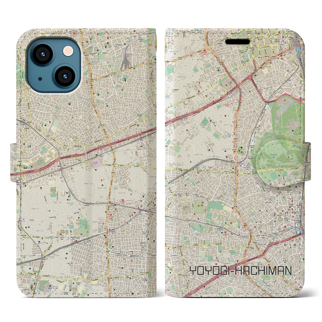 【代々木八幡(東京都)】地図柄iPhoneケース(手帳タイプ)ナチュラル・iPhone 13 用