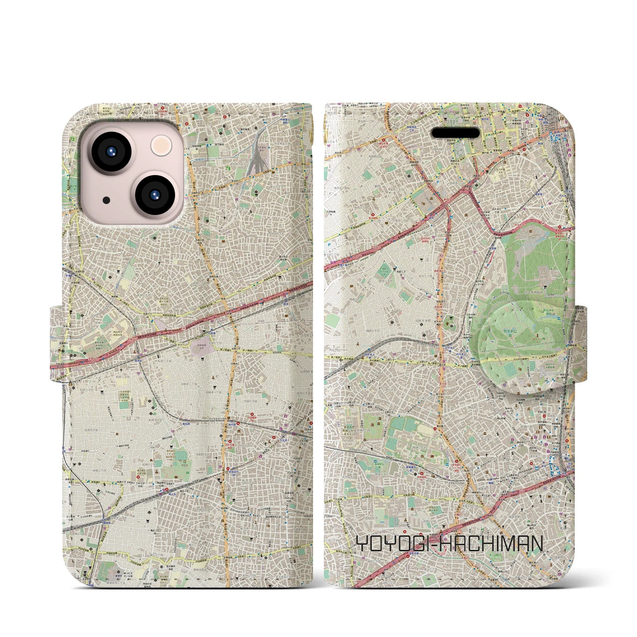 【代々木八幡(東京都)】地図柄iPhoneケース(手帳タイプ)ナチュラル・iPhone 13 mini 用