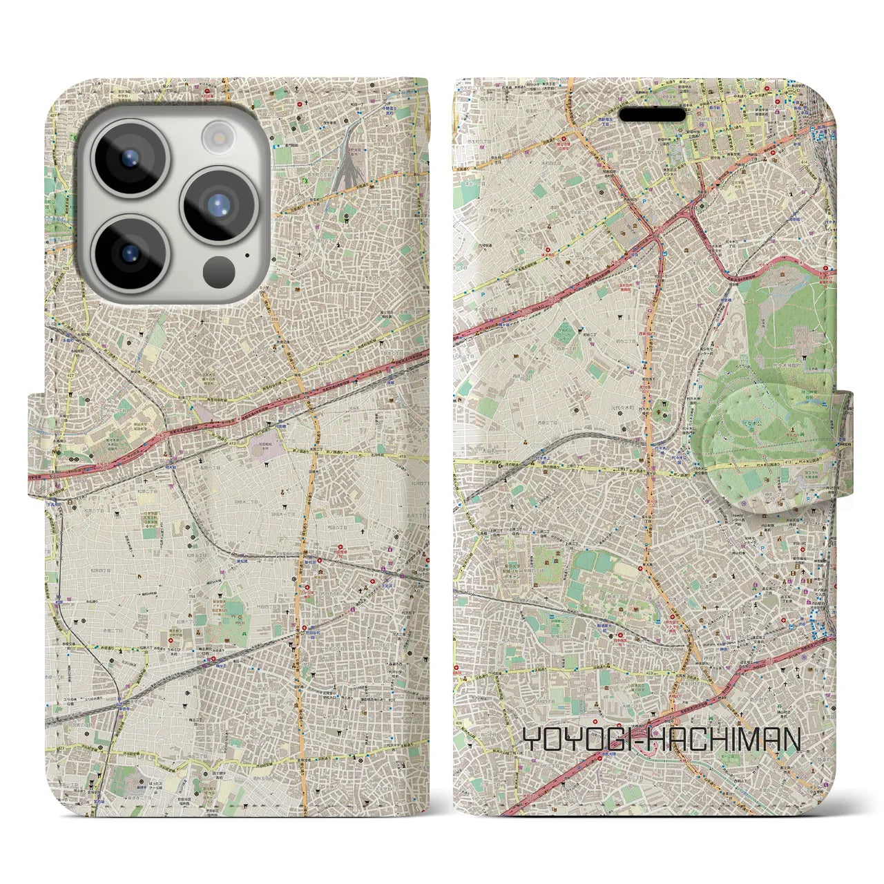 【代々木八幡(東京都)】地図柄iPhoneケース(手帳タイプ)ナチュラル・iPhone 15 Pro 用