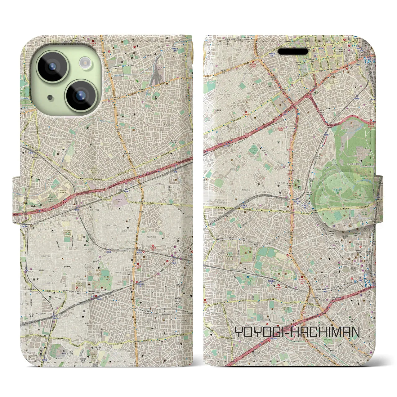 【代々木八幡(東京都)】地図柄iPhoneケース(手帳タイプ)ナチュラル・iPhone 15 用