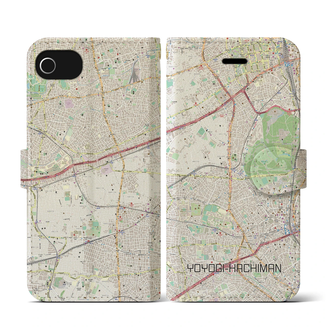 【代々木八幡(東京都)】地図柄iPhoneケース(手帳タイプ)ナチュラル・iPhone SE(第3 / 第2世代) / 8 / 7 / 6s / 6 用