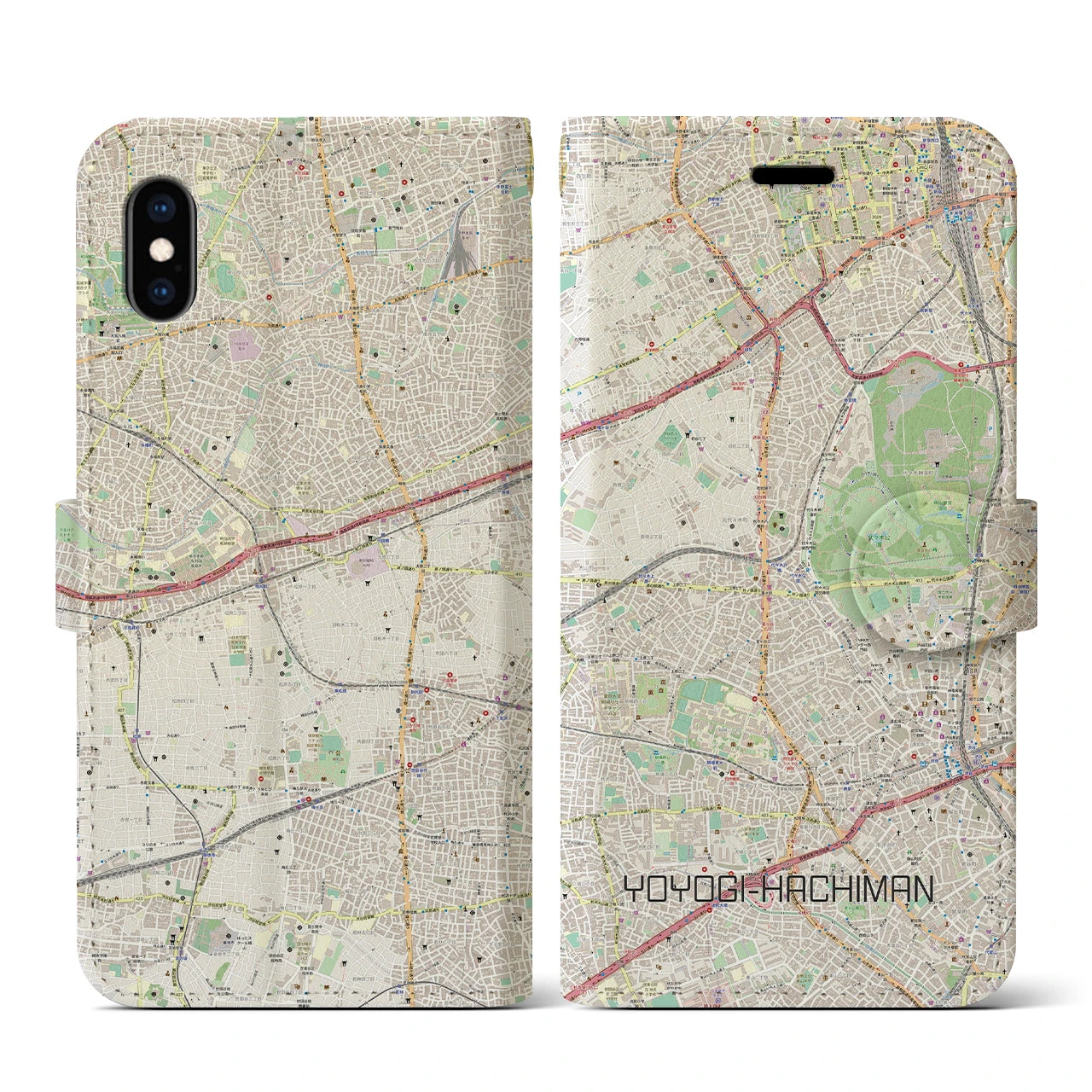 【代々木八幡(東京都)】地図柄iPhoneケース(手帳タイプ)ナチュラル・iPhone XS / X 用