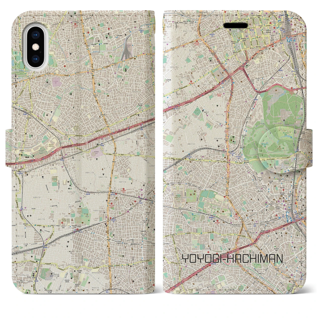 【代々木八幡(東京都)】地図柄iPhoneケース(手帳タイプ)ナチュラル・iPhone XS Max 用
