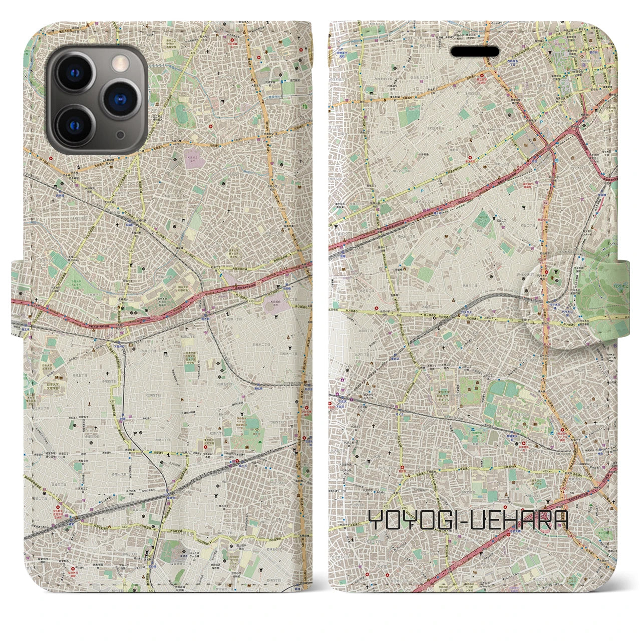 【代々木上原(東京都)】地図柄iPhoneケース(手帳タイプ)ナチュラル・iPhone 11 Pro Max 用