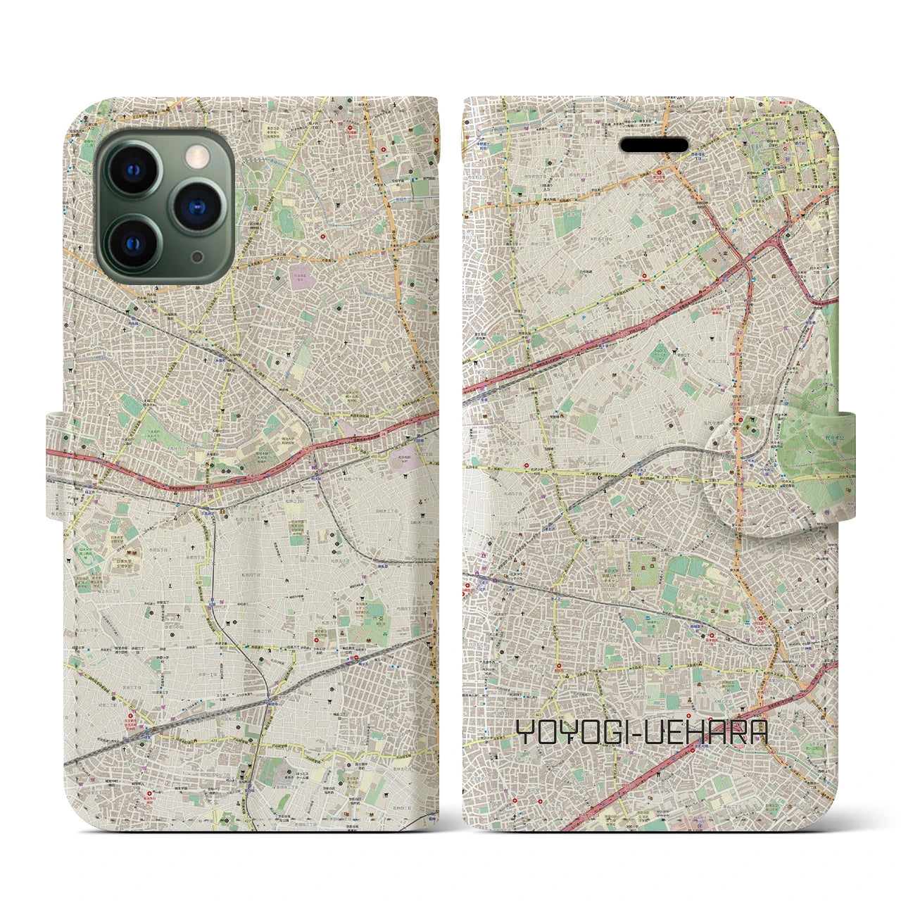 【代々木上原(東京都)】地図柄iPhoneケース(手帳タイプ)ナチュラル・iPhone 11 Pro 用