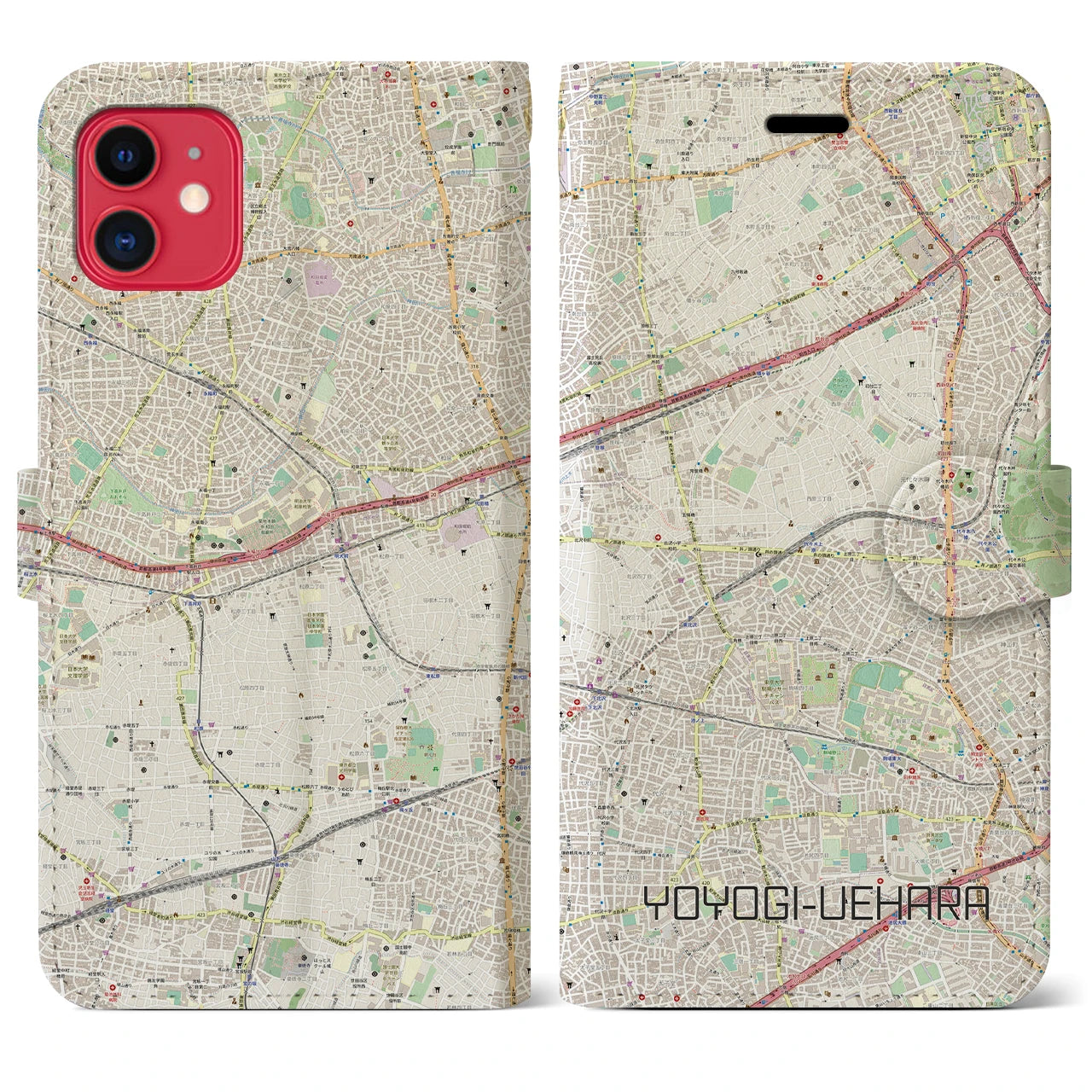 【代々木上原(東京都)】地図柄iPhoneケース(手帳タイプ)ナチュラル・iPhone 11 用