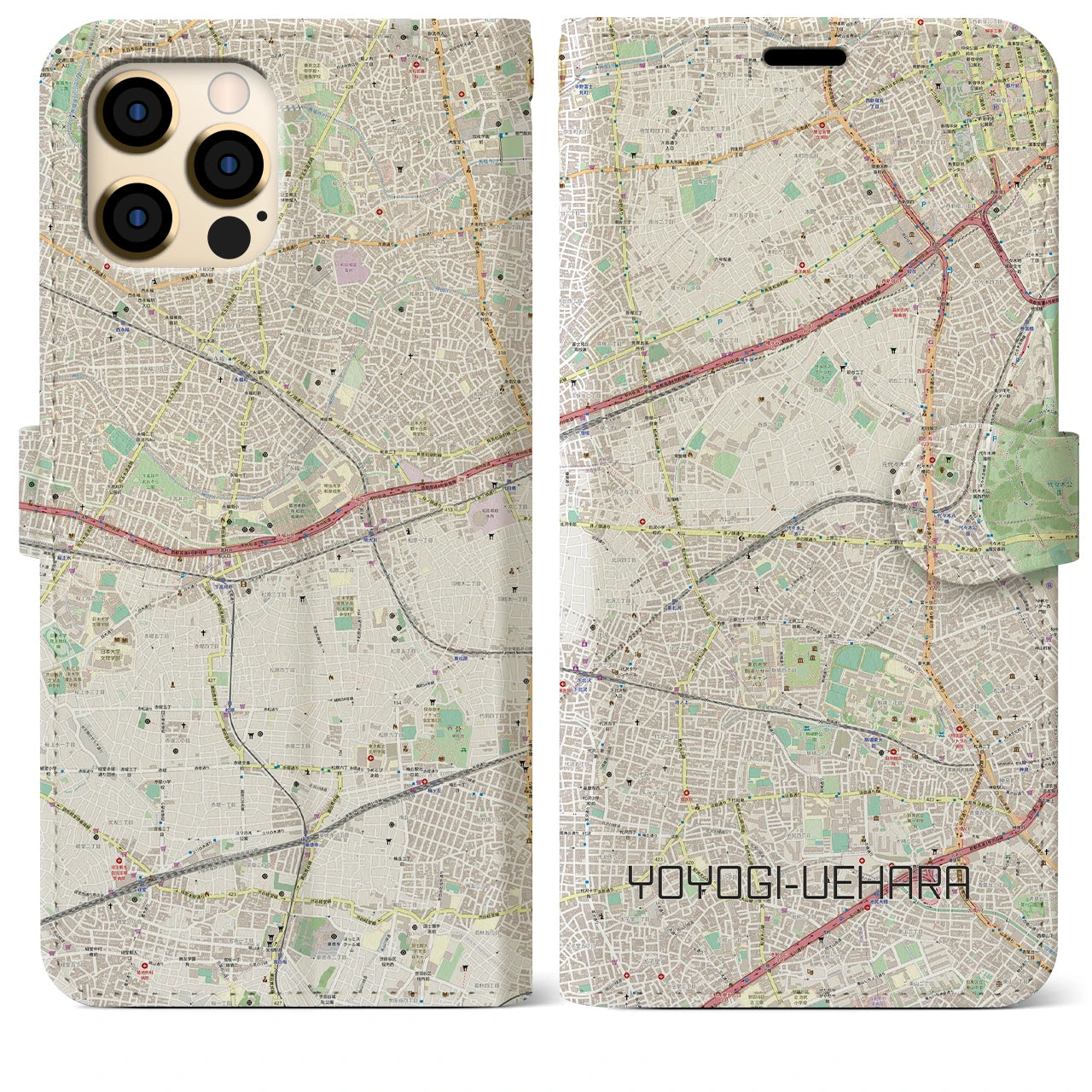 【代々木上原(東京都)】地図柄iPhoneケース(手帳タイプ)ナチュラル・iPhone 12 Pro Max 用