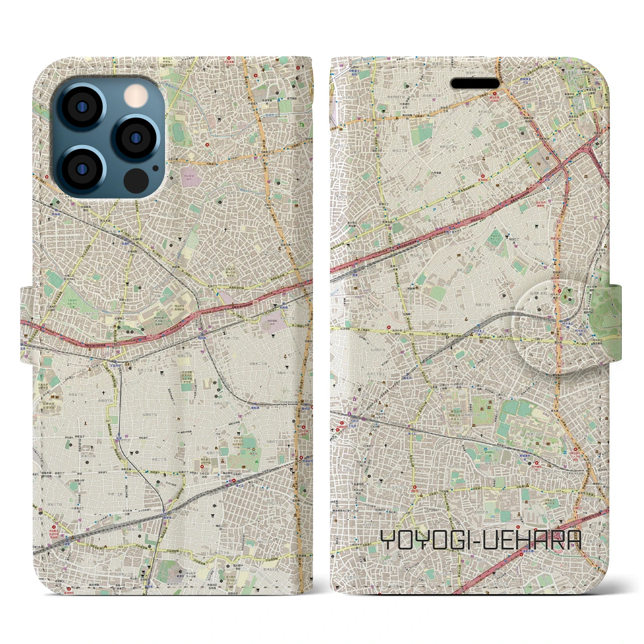 【代々木上原(東京都)】地図柄iPhoneケース(手帳タイプ)ナチュラル・iPhone 12 / 12 Pro 用