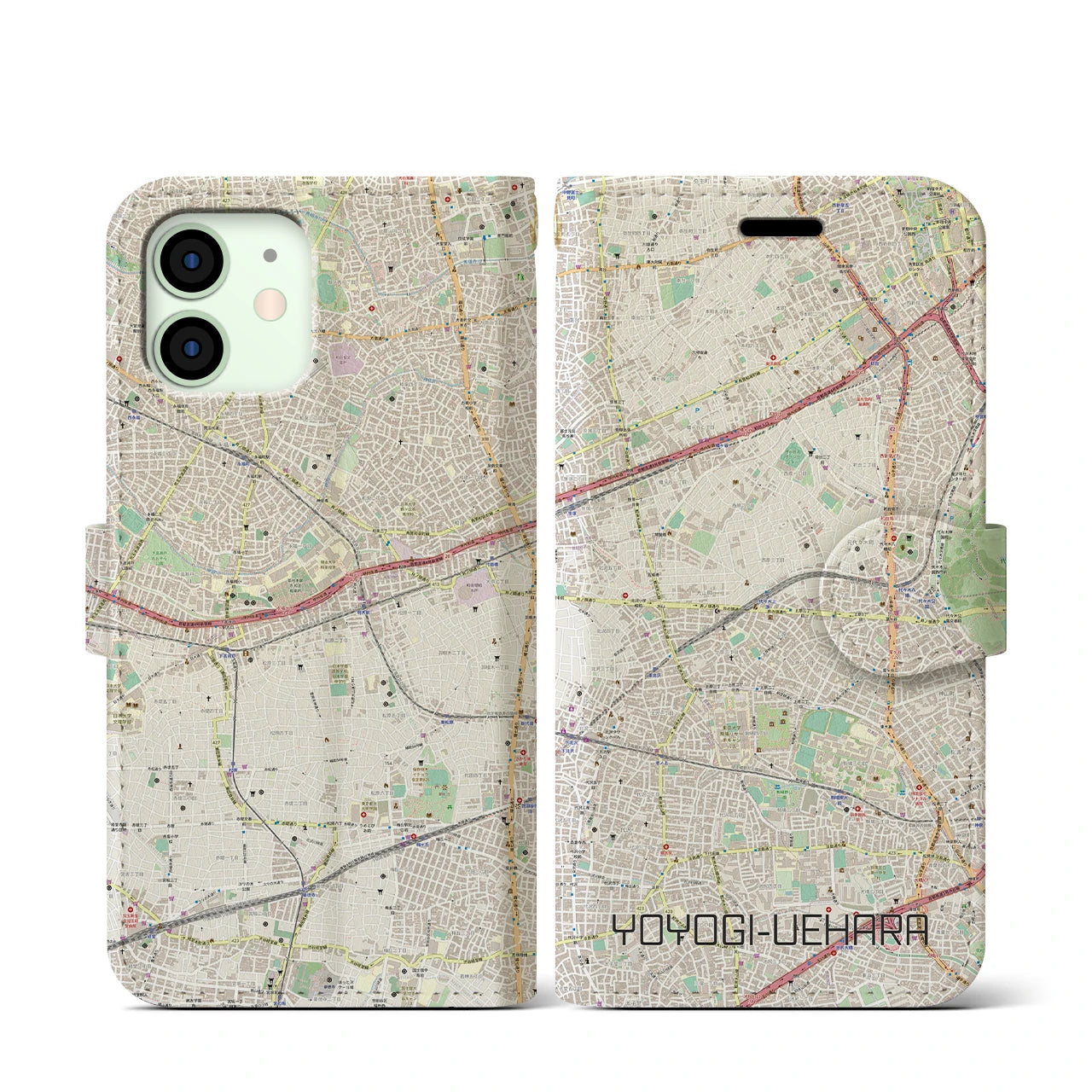 【代々木上原(東京都)】地図柄iPhoneケース(手帳タイプ)ナチュラル・iPhone 12 mini 用