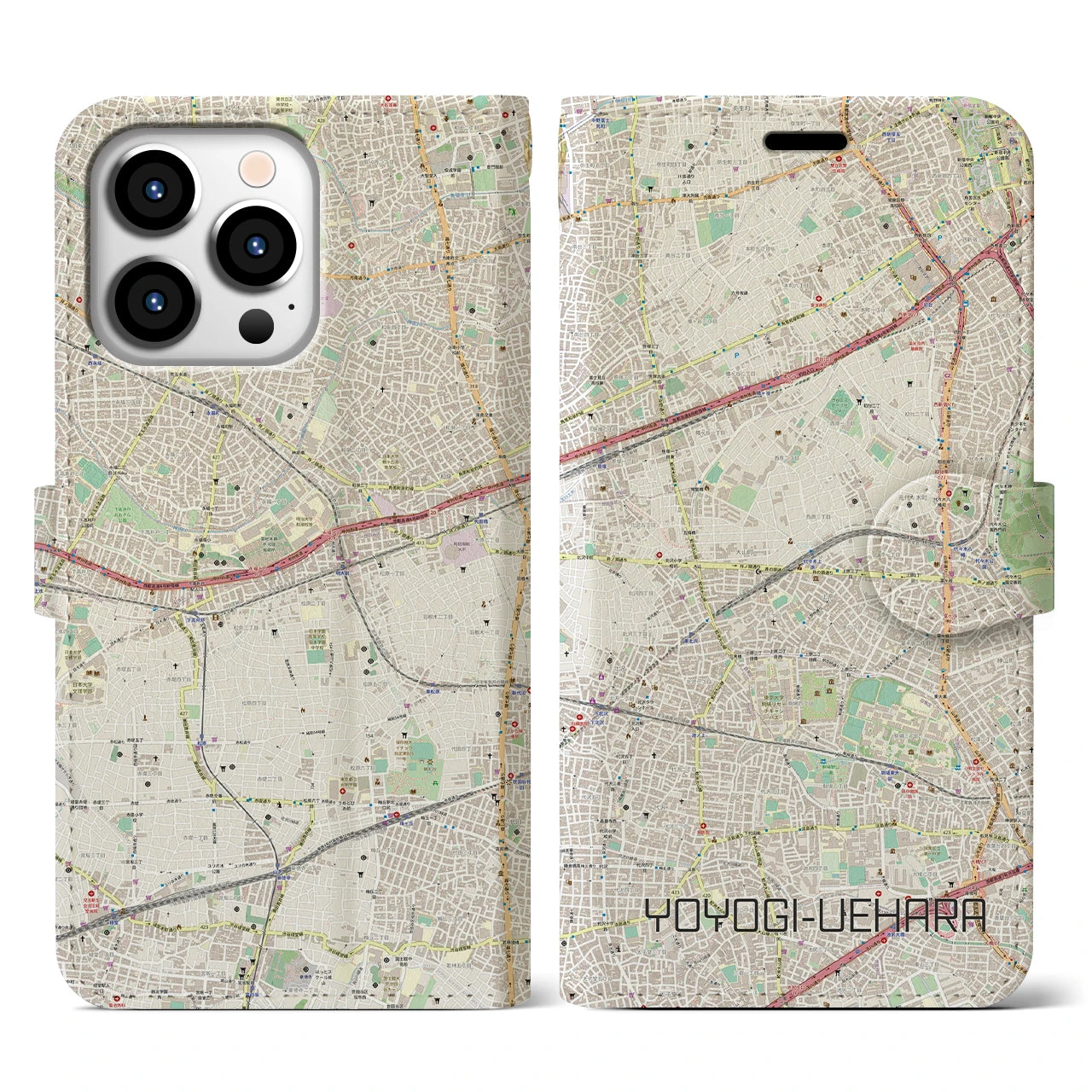 【代々木上原(東京都)】地図柄iPhoneケース(手帳タイプ)ナチュラル・iPhone 13 Pro 用