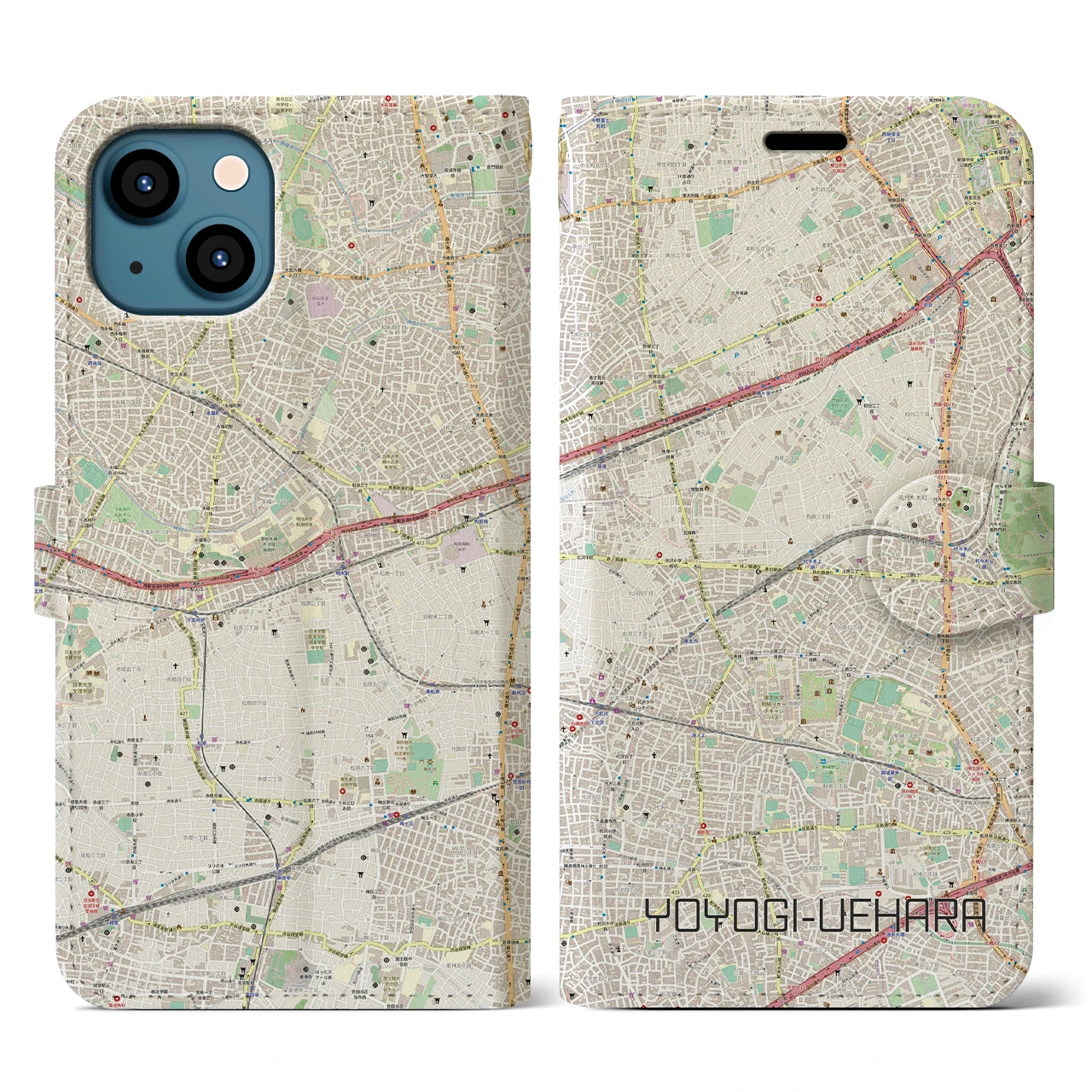 【代々木上原(東京都)】地図柄iPhoneケース(手帳タイプ)ナチュラル・iPhone 13 用