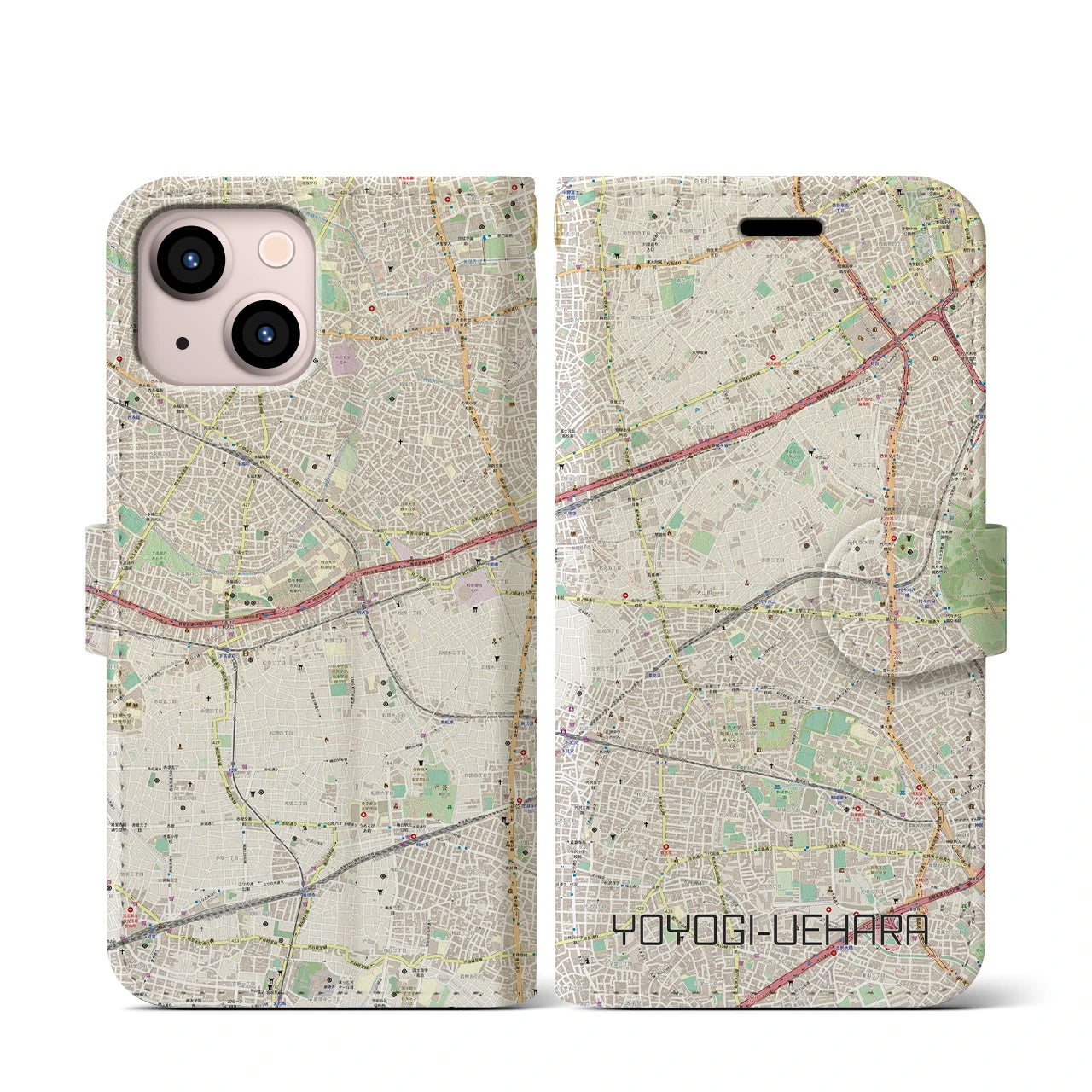 【代々木上原(東京都)】地図柄iPhoneケース(手帳タイプ)ナチュラル・iPhone 13 mini 用