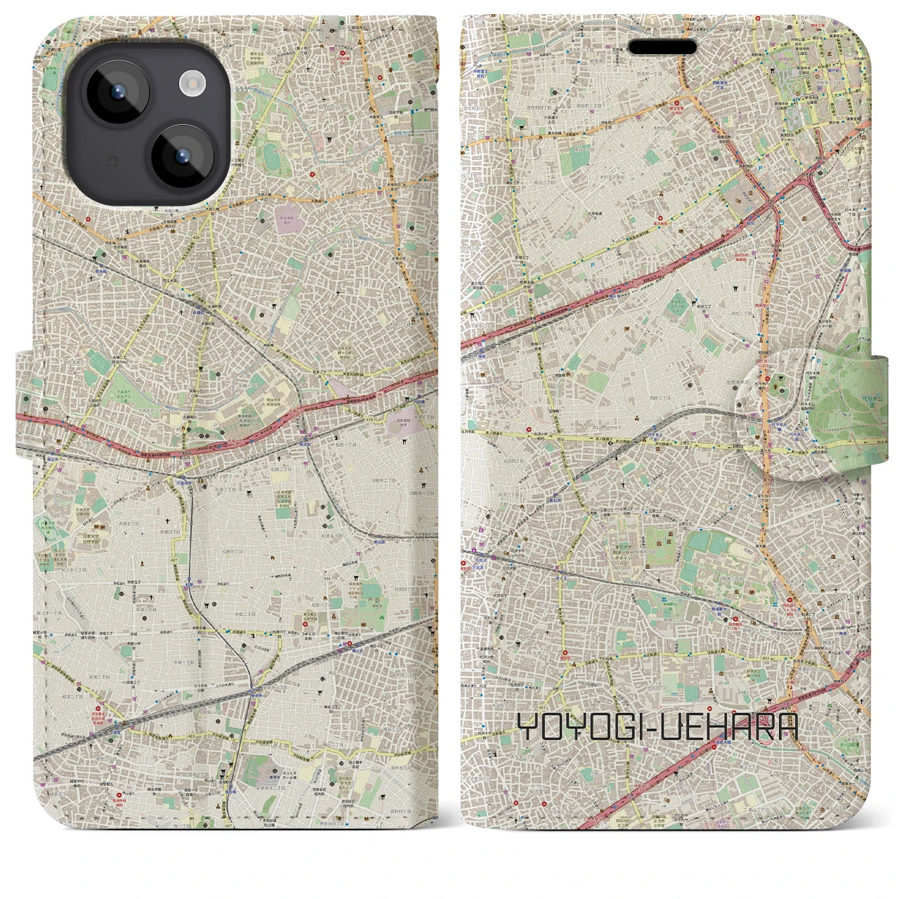 【代々木上原(東京都)】地図柄iPhoneケース(手帳タイプ)ナチュラル・iPhone 14 Plus 用
