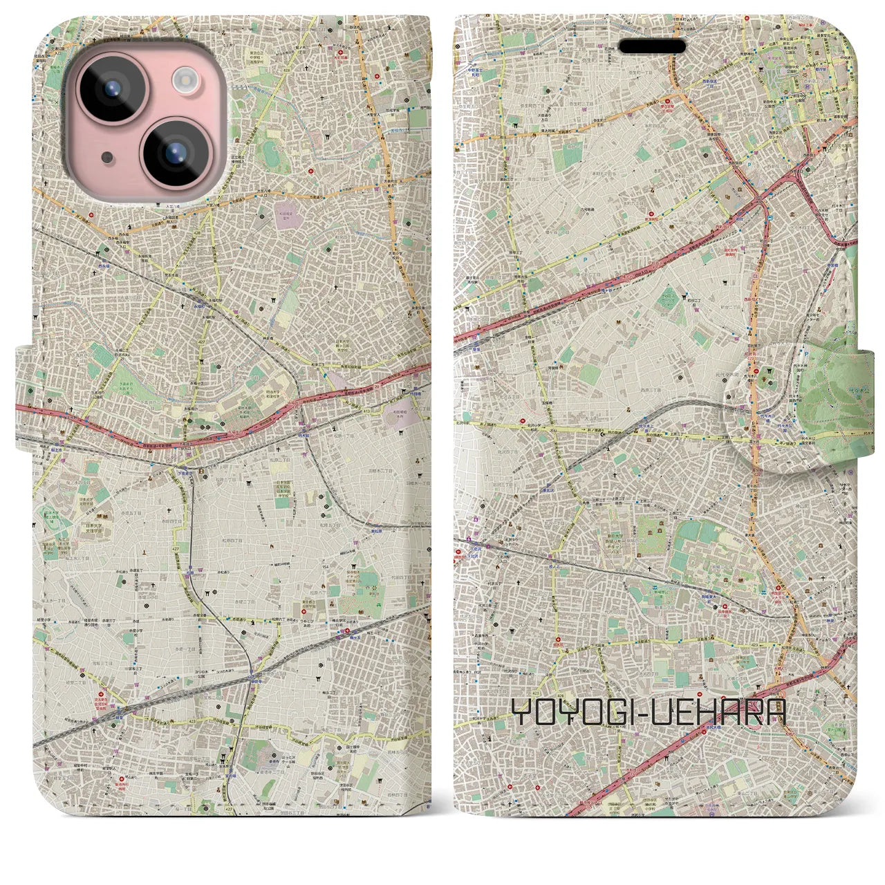 【代々木上原(東京都)】地図柄iPhoneケース(手帳タイプ)ナチュラル・iPhone 15 Plus 用