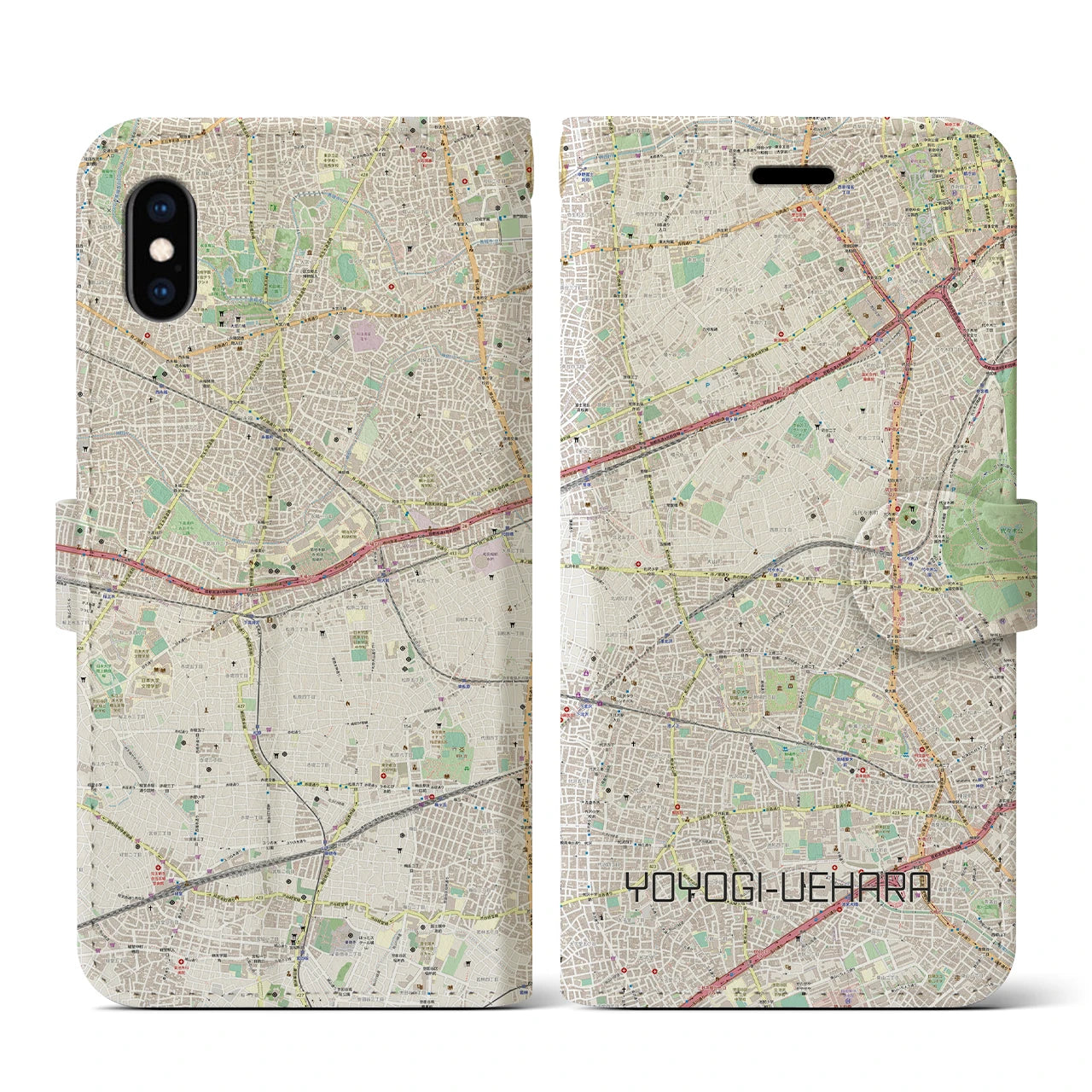 【代々木上原(東京都)】地図柄iPhoneケース(手帳タイプ)ナチュラル・iPhone XS / X 用