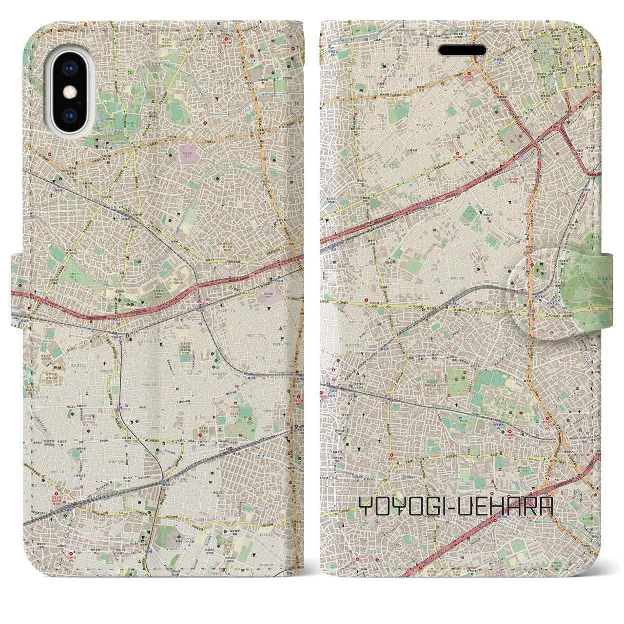 【代々木上原(東京都)】地図柄iPhoneケース(手帳タイプ)ナチュラル・iPhone XS Max 用