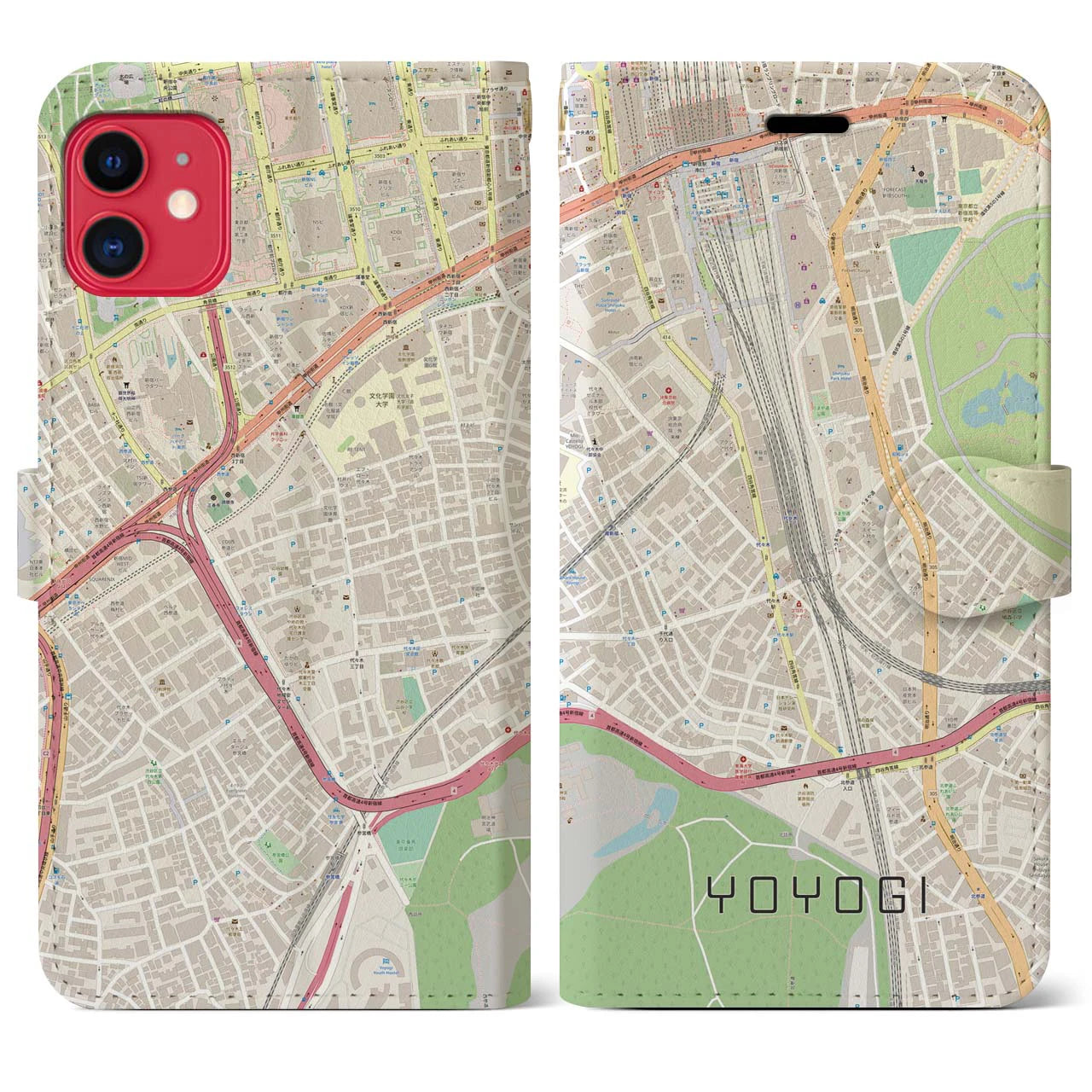 【代々木2(東京都)】地図柄iPhoneケース(手帳タイプ)ナチュラル・iPhone 11 用