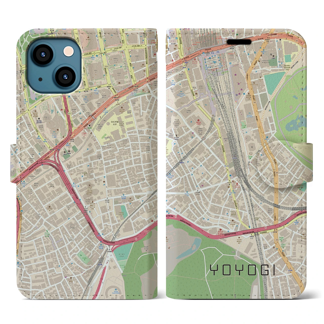 【代々木2(東京都)】地図柄iPhoneケース(手帳タイプ)ナチュラル・iPhone 13 用