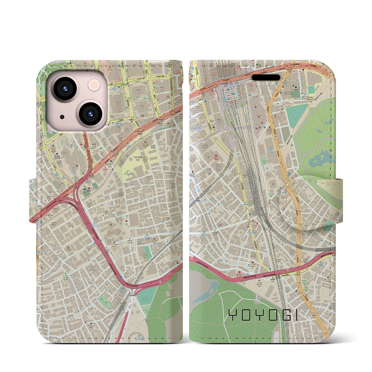 【代々木2(東京都)】地図柄iPhoneケース(手帳タイプ)ナチュラル・iPhone 13 mini 用