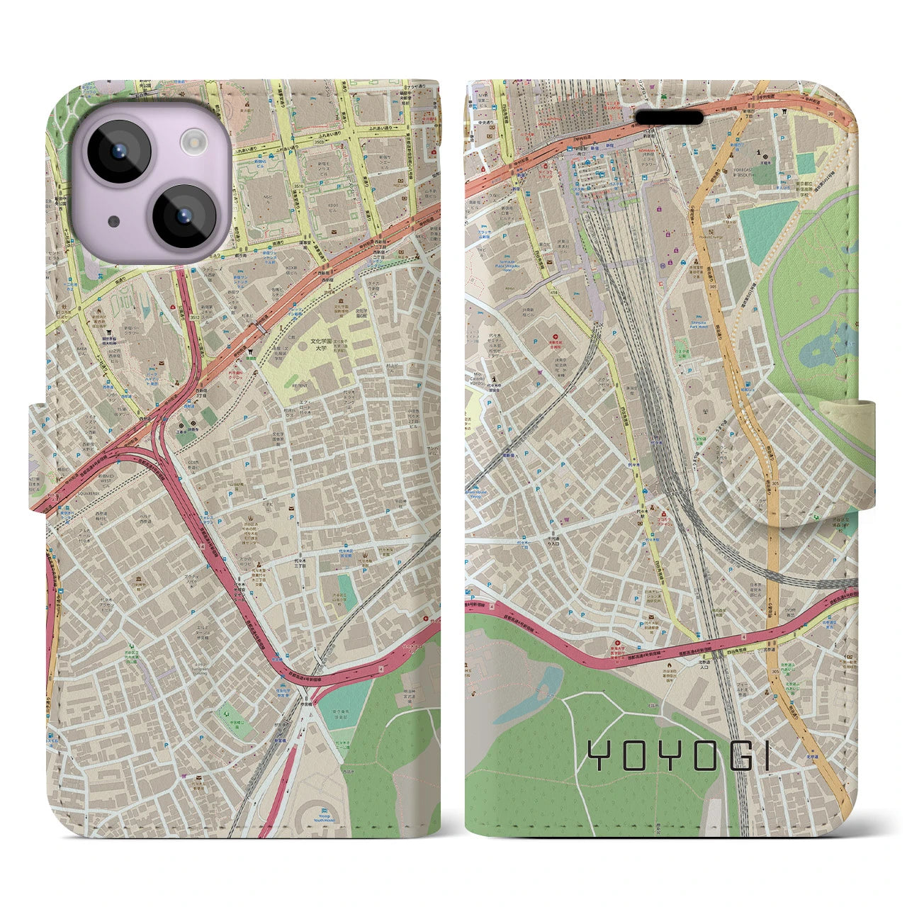 【代々木2(東京都)】地図柄iPhoneケース(手帳タイプ)ナチュラル・iPhone 14 用