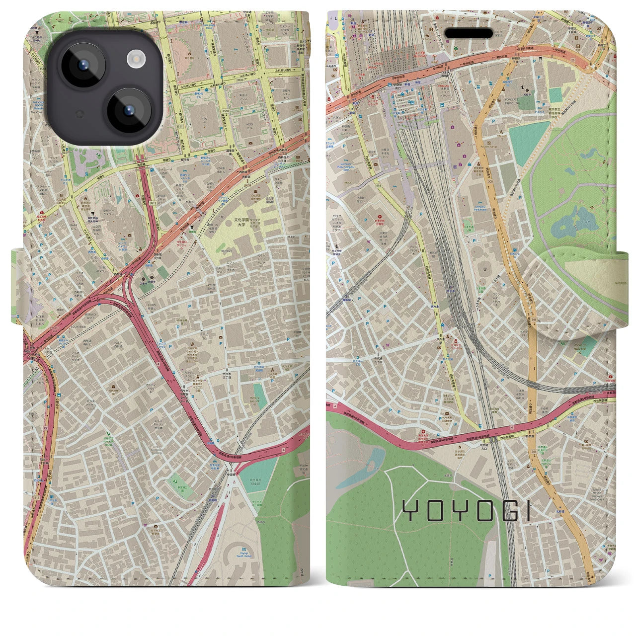 【代々木2(東京都)】地図柄iPhoneケース(手帳タイプ)ナチュラル・iPhone 14 Plus 用