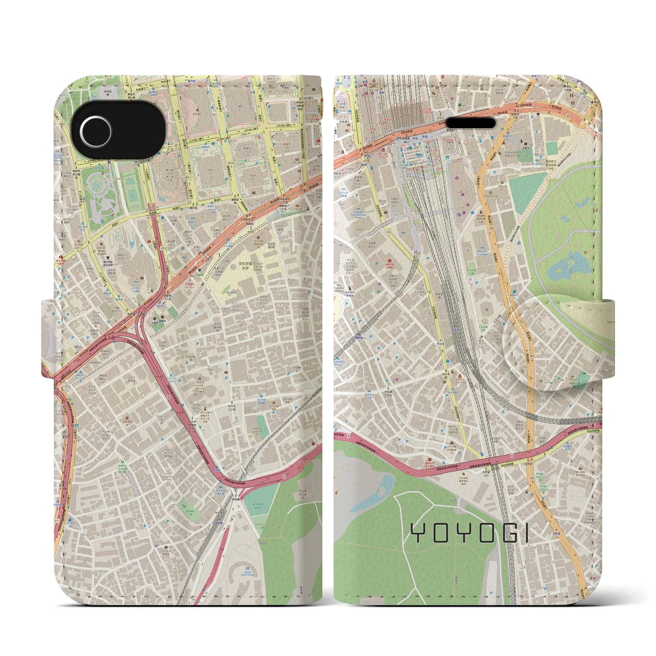 【代々木2(東京都)】地図柄iPhoneケース(手帳タイプ)ナチュラル・iPhone SE(第3 / 第2世代) / 8 / 7 / 6s / 6 用