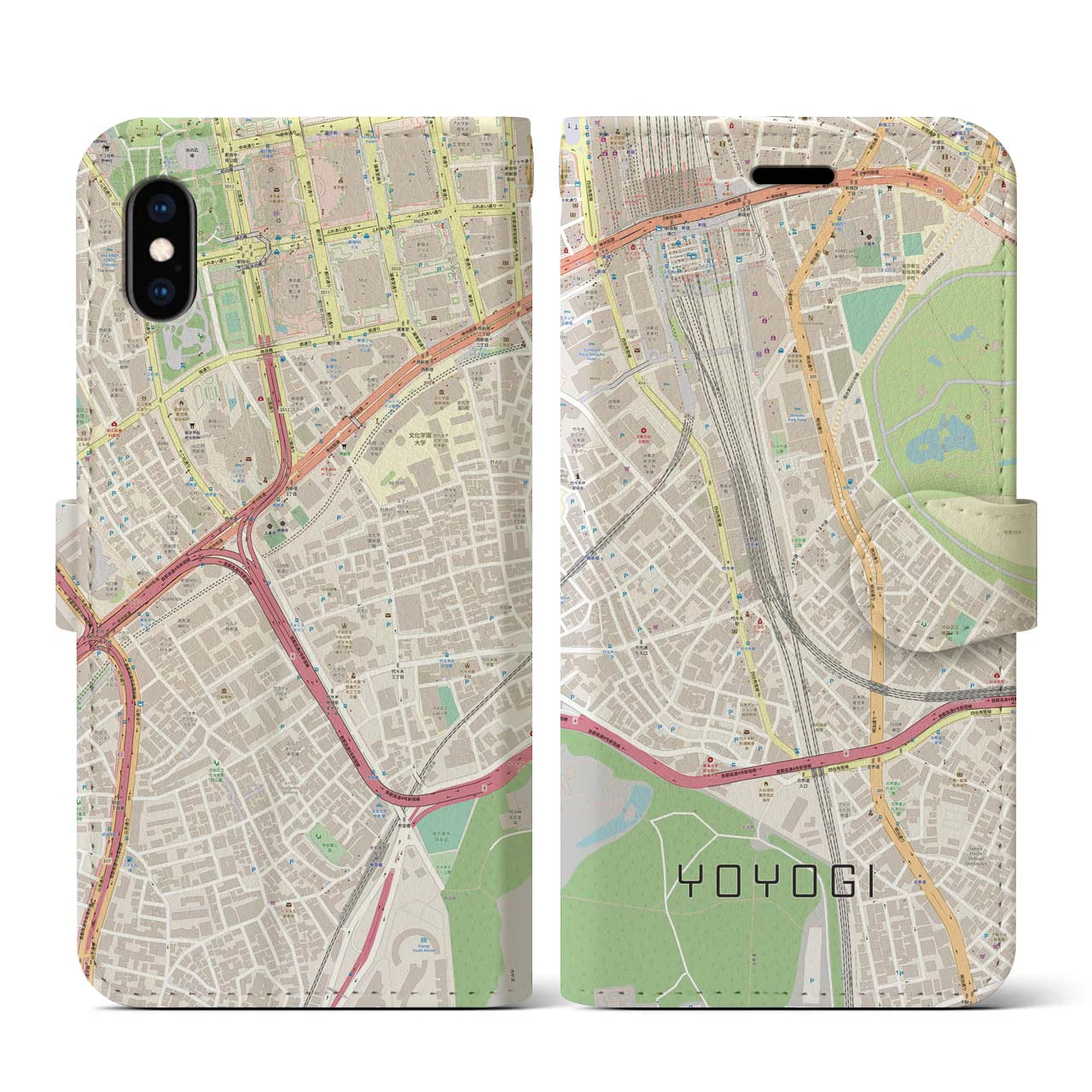 【代々木2(東京都)】地図柄iPhoneケース(手帳タイプ)ナチュラル・iPhone XS / X 用