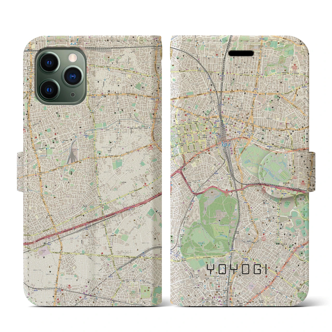 【代々木(東京都)】地図柄iPhoneケース(手帳タイプ)ナチュラル・iPhone 11 Pro 用