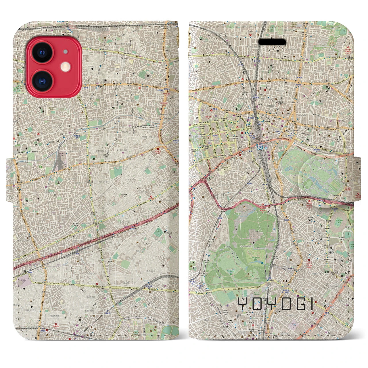 【代々木(東京都)】地図柄iPhoneケース(手帳タイプ)ナチュラル・iPhone 11 用