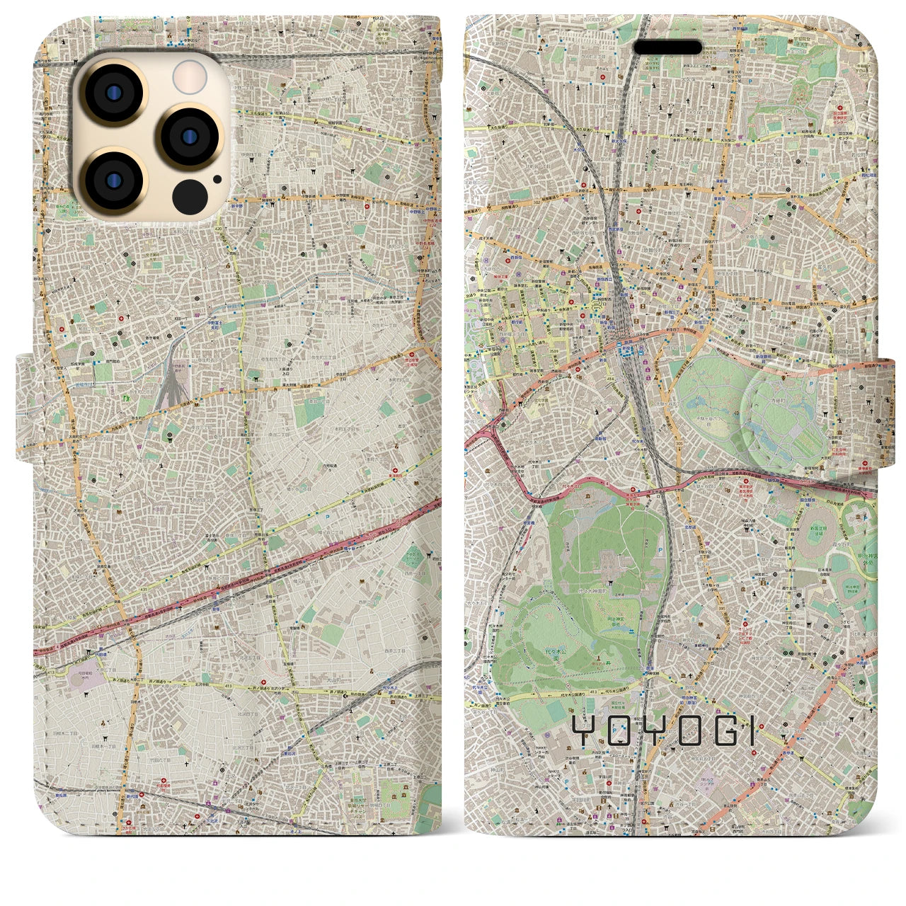 【代々木(東京都)】地図柄iPhoneケース(手帳タイプ)ナチュラル・iPhone 12 Pro Max 用