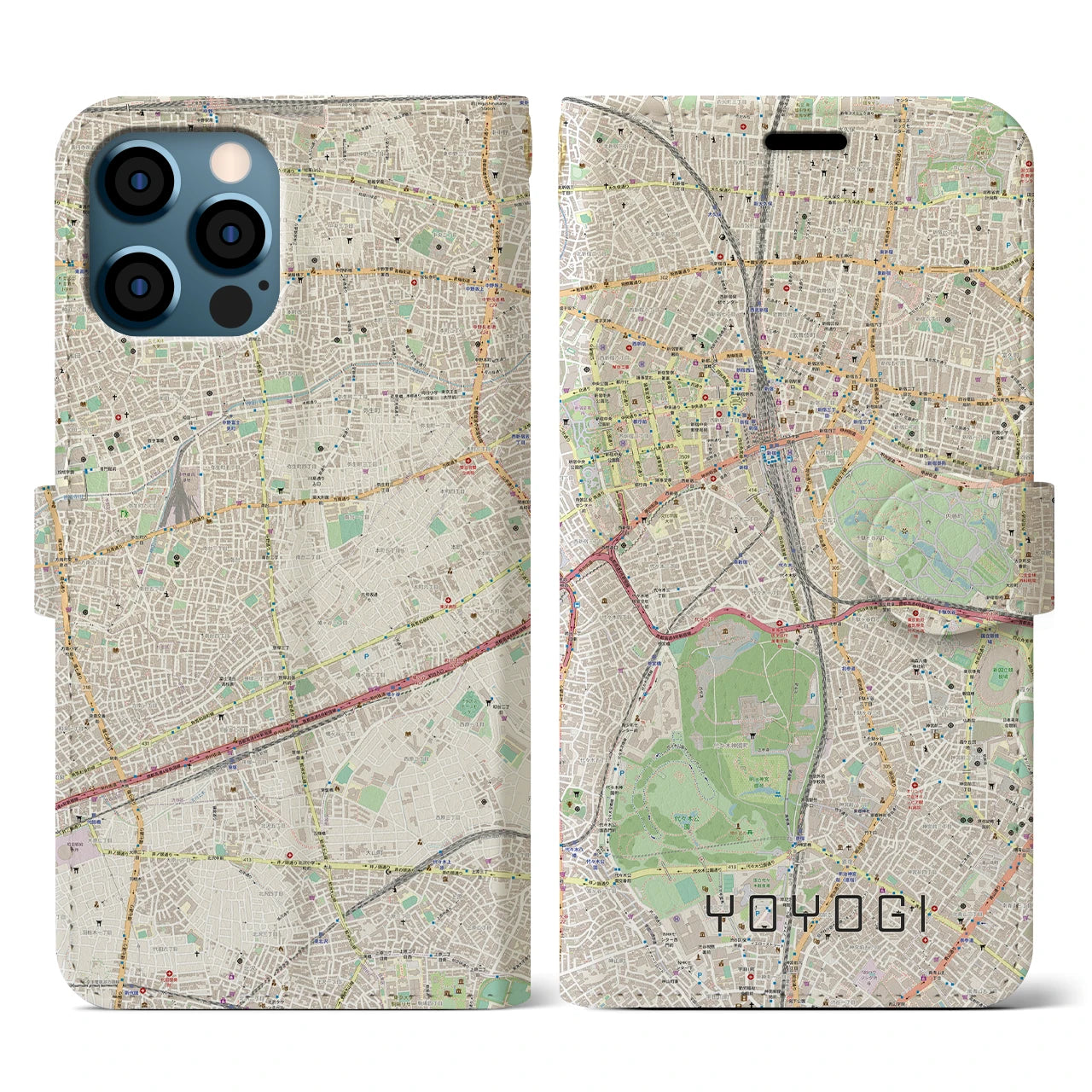 【代々木(東京都)】地図柄iPhoneケース(手帳タイプ)ナチュラル・iPhone 12 / 12 Pro 用