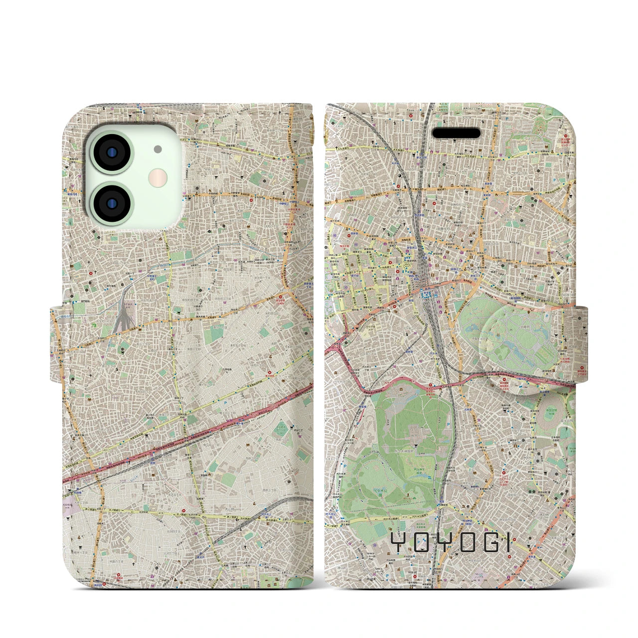 【代々木(東京都)】地図柄iPhoneケース(手帳タイプ)ナチュラル・iPhone 12 mini 用