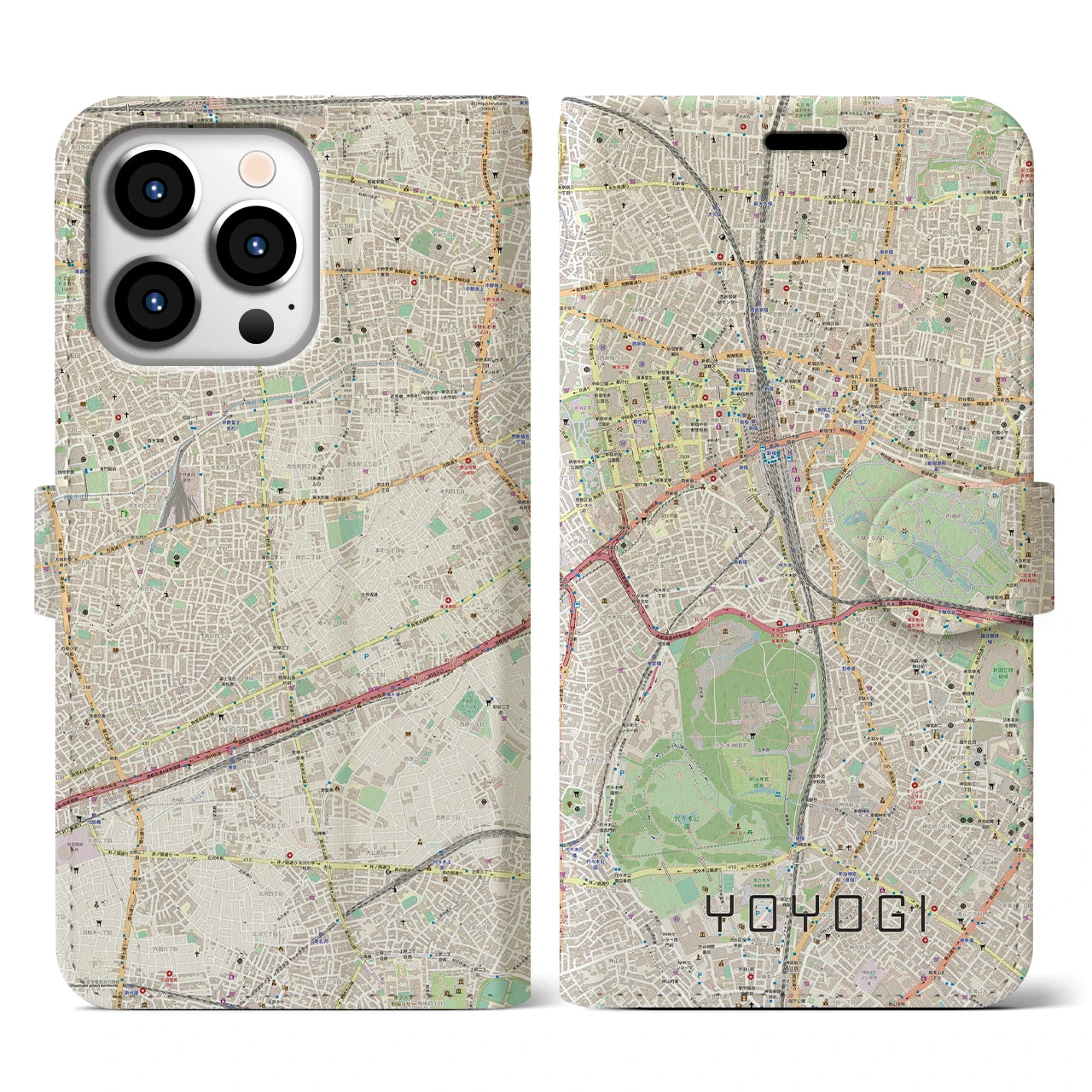 【代々木(東京都)】地図柄iPhoneケース(手帳タイプ)ナチュラル・iPhone 13 Pro 用