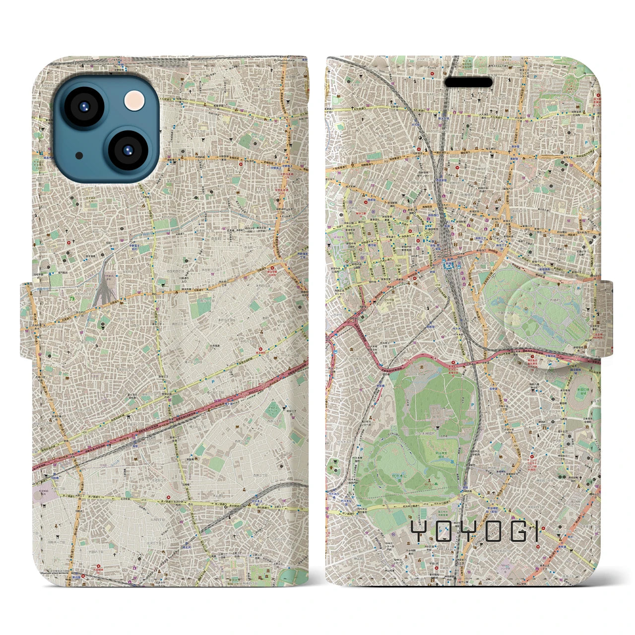 【代々木(東京都)】地図柄iPhoneケース(手帳タイプ)ナチュラル・iPhone 13 用