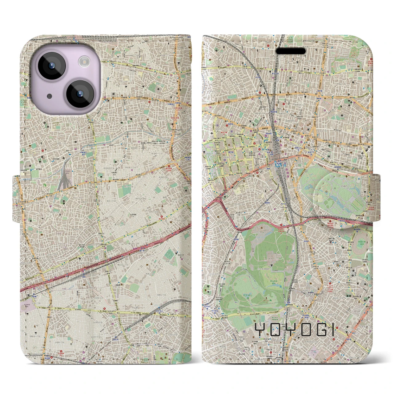 【代々木(東京都)】地図柄iPhoneケース(手帳タイプ)ナチュラル・iPhone 14 用