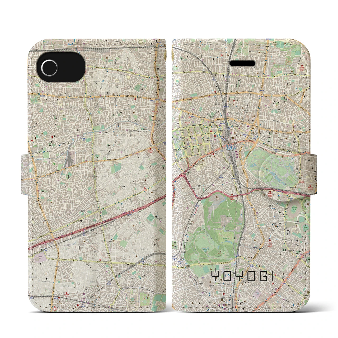 【代々木(東京都)】地図柄iPhoneケース(手帳タイプ)ナチュラル・iPhone SE(第3 / 第2世代) / 8 / 7 / 6s / 6 用