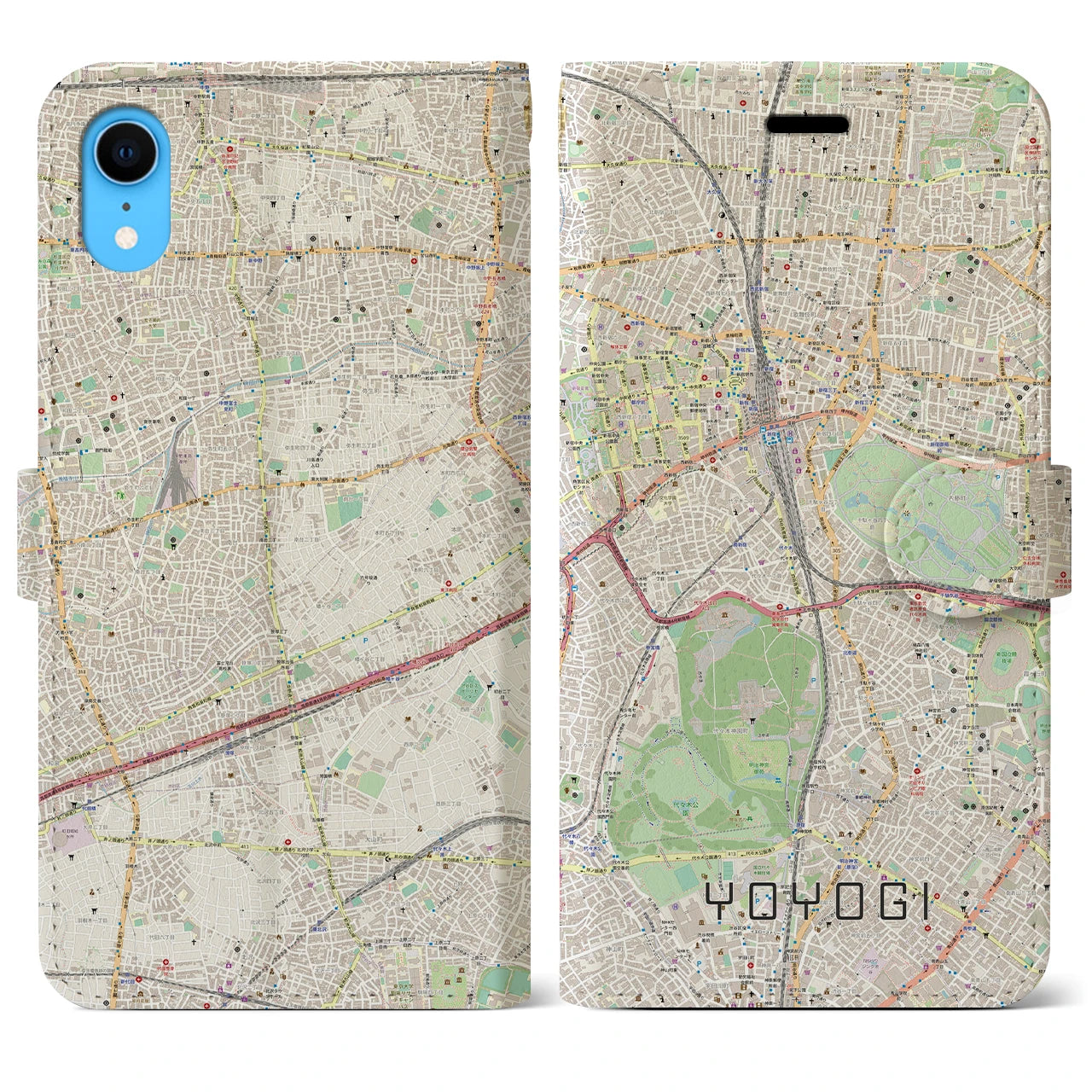 【代々木(東京都)】地図柄iPhoneケース(手帳タイプ)ナチュラル・iPhone XR 用