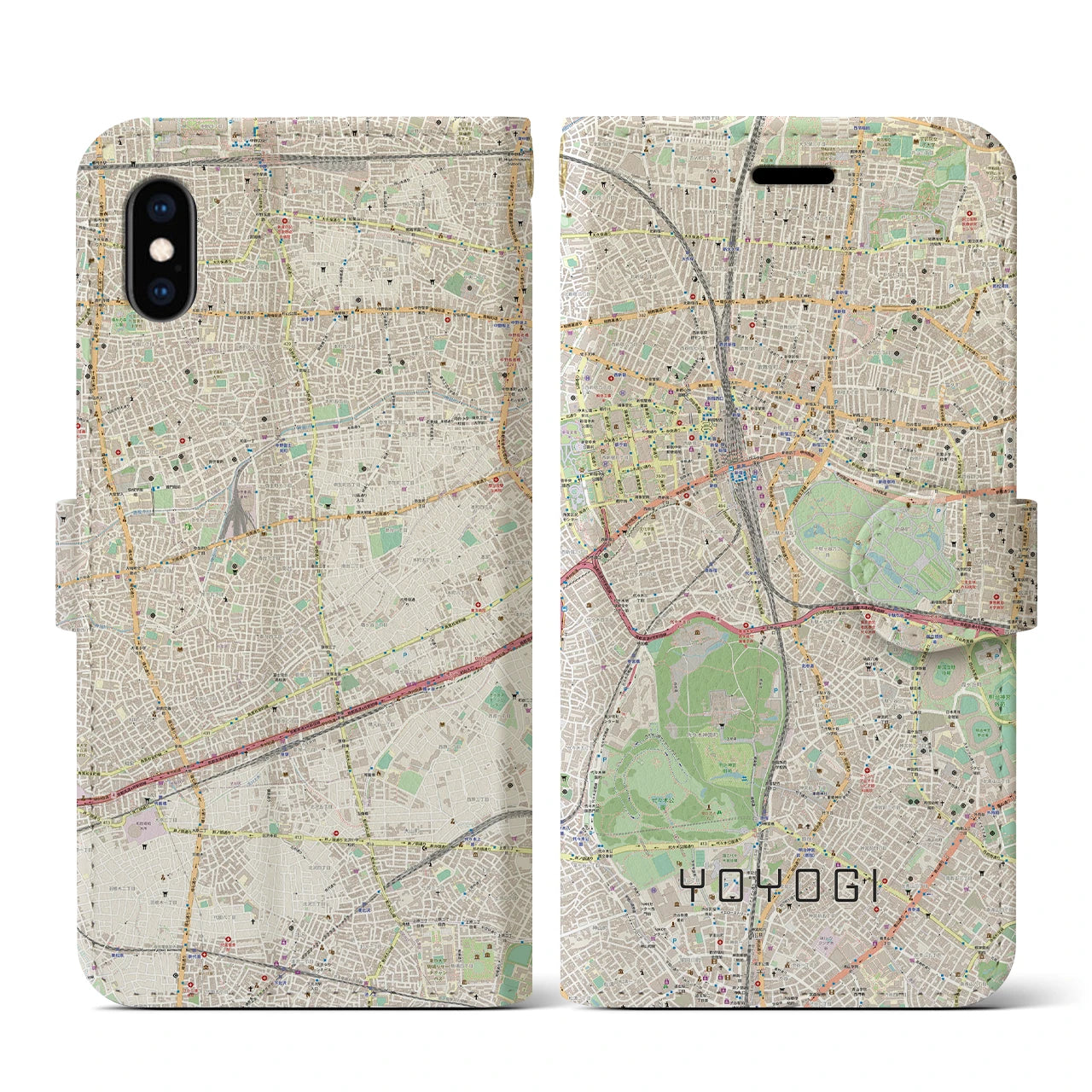 【代々木(東京都)】地図柄iPhoneケース(手帳タイプ)ナチュラル・iPhone XS / X 用