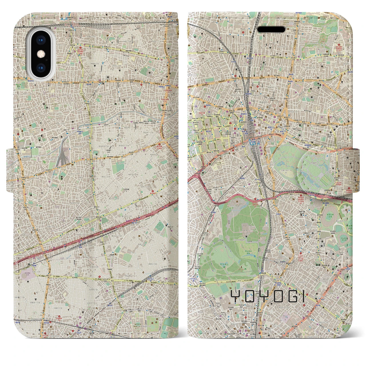 【代々木(東京都)】地図柄iPhoneケース(手帳タイプ)ナチュラル・iPhone XS Max 用