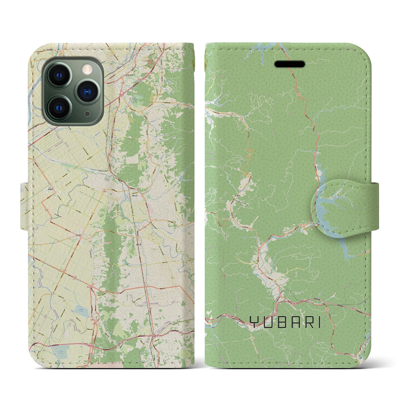 【夕張(北海道)】地図柄iPhoneケース(手帳タイプ)ナチュラル・iPhone 11 Pro 用